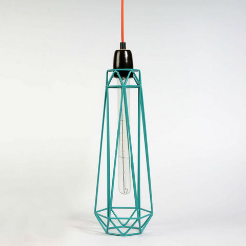 Filament Style - Hanging lamp-Filament Style-DIAMOND 2 - Suspension Bleu câble Orange Ø12cm | L